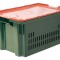 Ящик 600х400х300 дно сплошное, стенки перфорированные, Safe PRO цв. зелёный с оранжевой крышкой